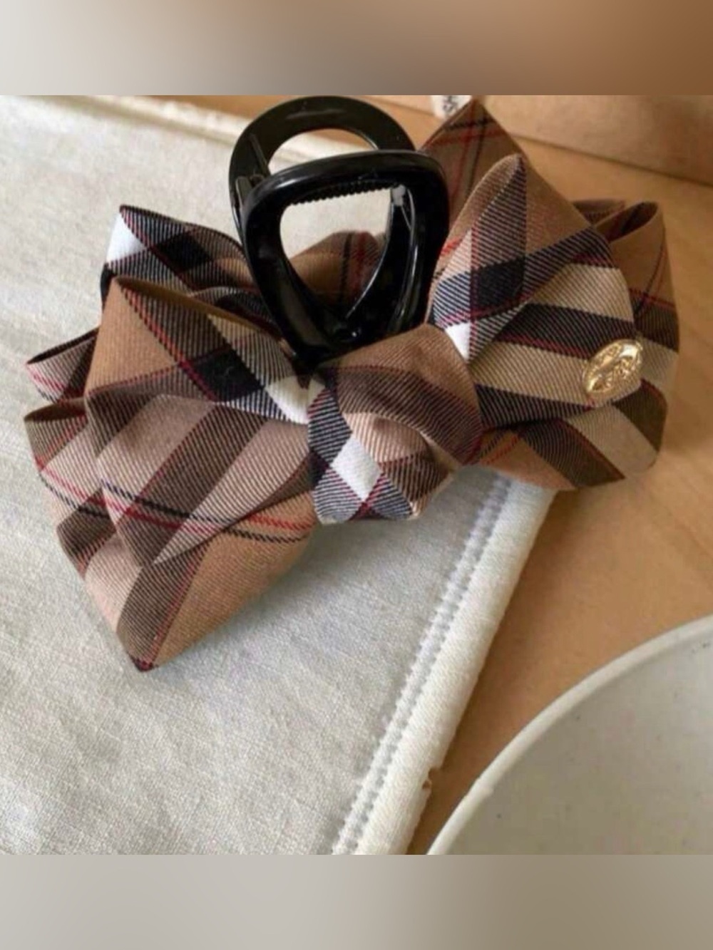 Brown Plaid Bow Tie Hair Clip - Womens Accessories